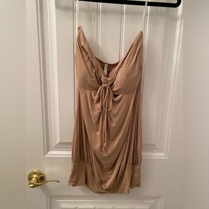 Women’s Size M Tan Strapless Top with Built in Bra Cups and Bow Detail at Front
